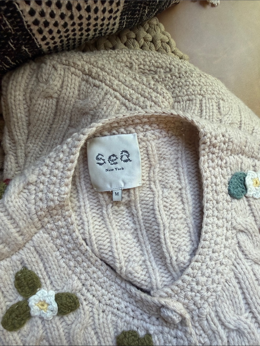 SEA Callie Appliqué Cable Knit Cardigan Sweater - Picture 7 of 7